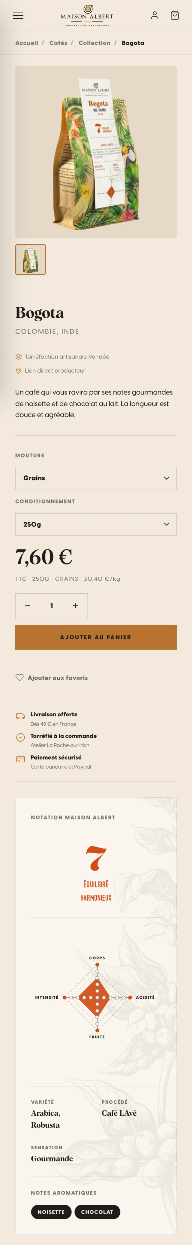 Fiche produit Maison Albert sur iPhone