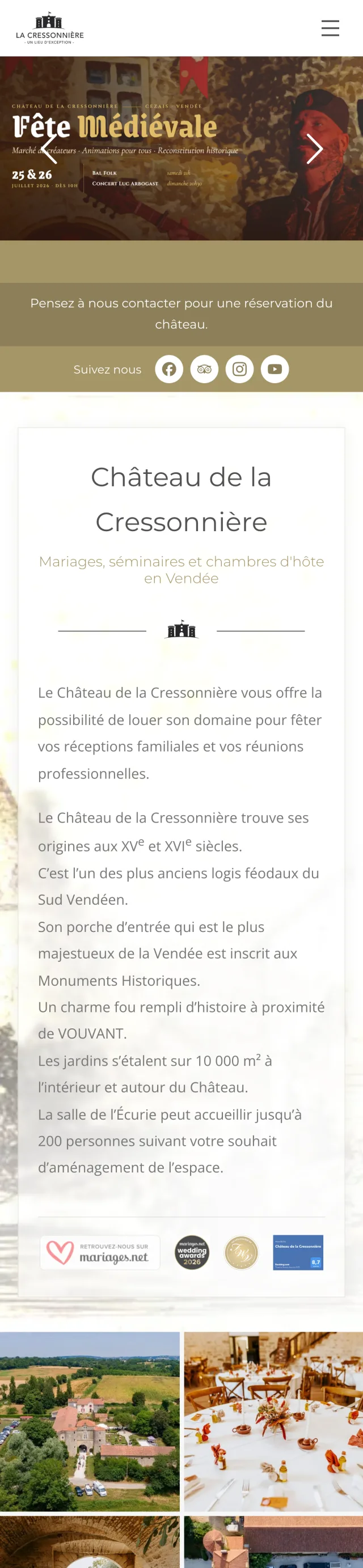 Accueil du Château de la Cressonnière sur iPhone