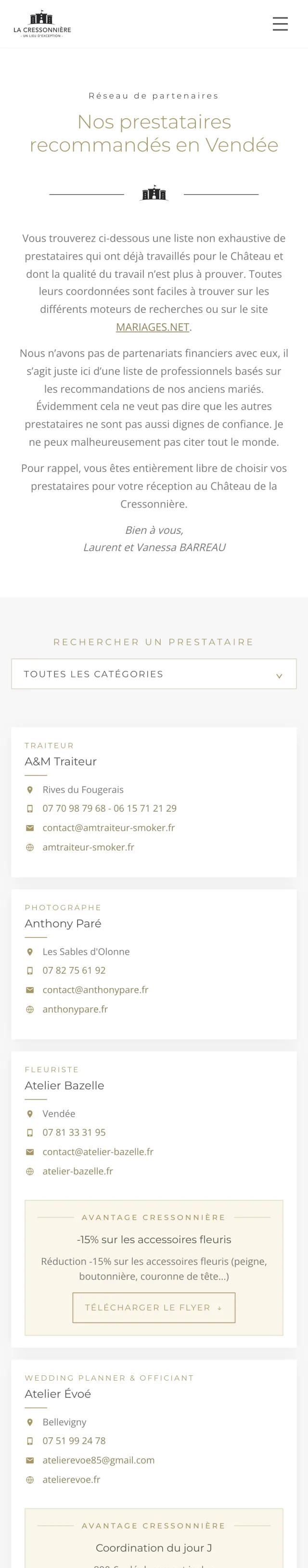 Annuaire des prestataires sur iPhone