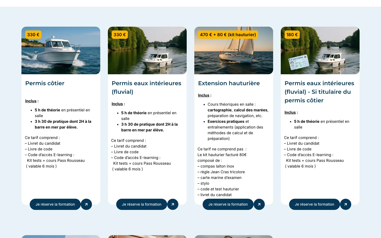 La page tarifs du nouveau site : prix affichés et bouton « Je réserve la formation » sur chaque formule