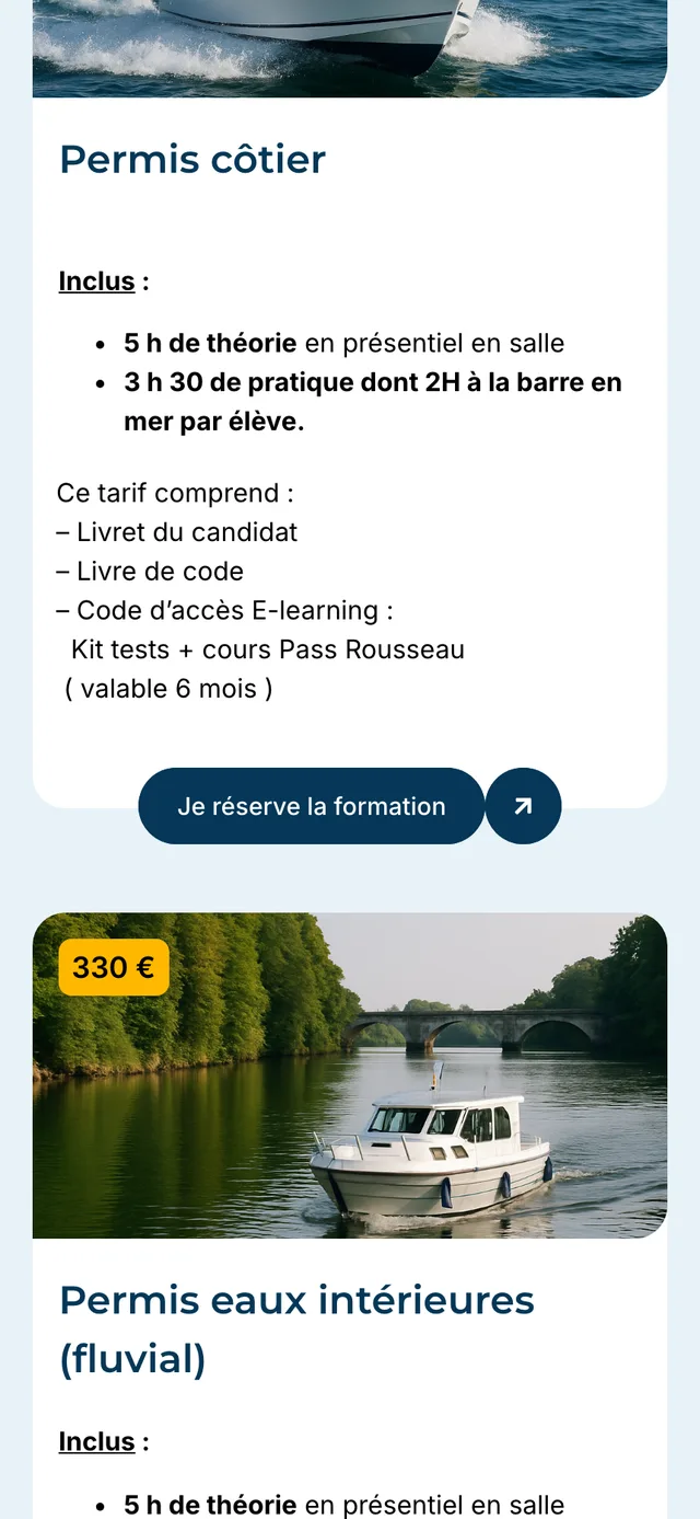 La réservation d'une formation sur iPhone : tarif affiché et bouton « Je réserve la formation »