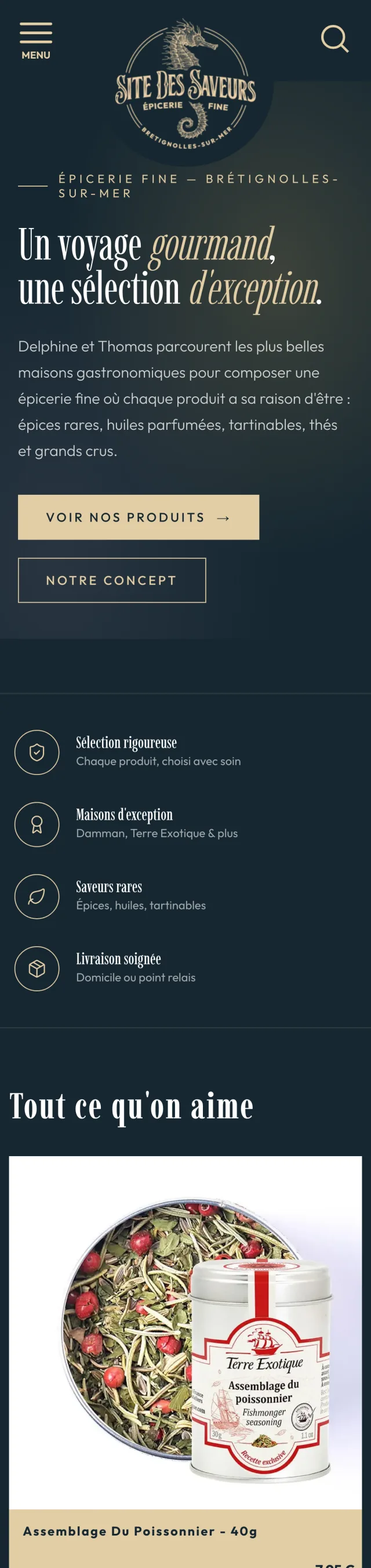 Accueil du Site des Saveurs sur iPhone