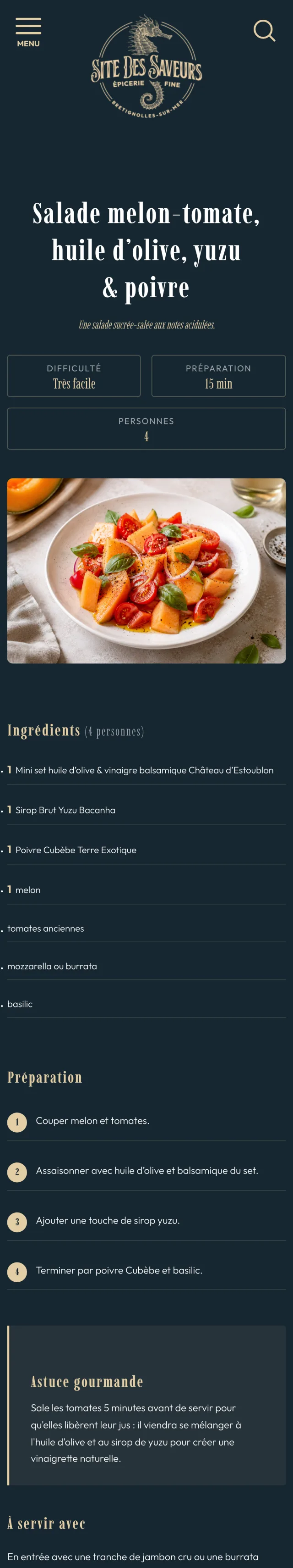 Une recette du Site des Saveurs sur iPhone