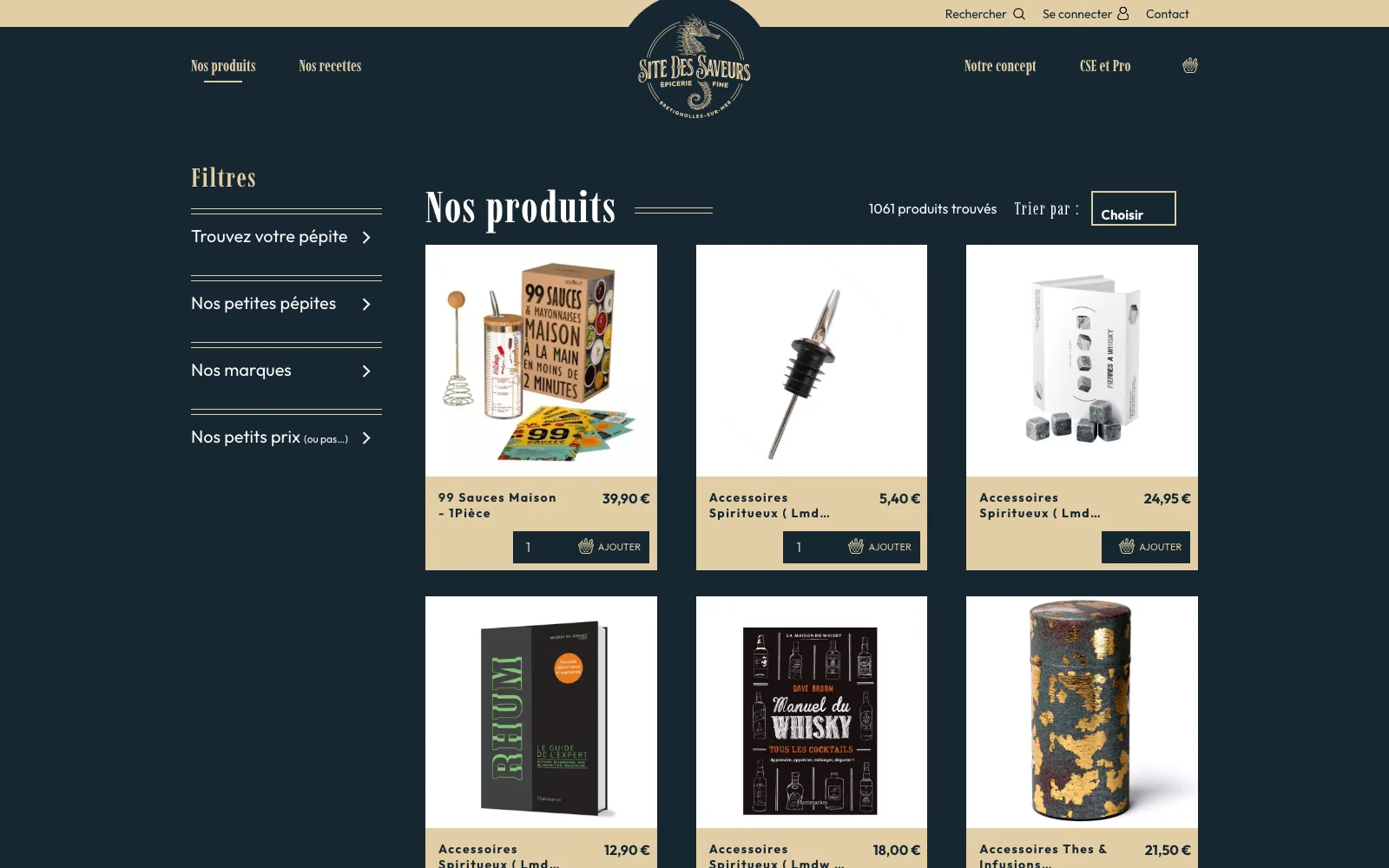Catalogue du Site des Saveurs : 1061 produits avec filtres