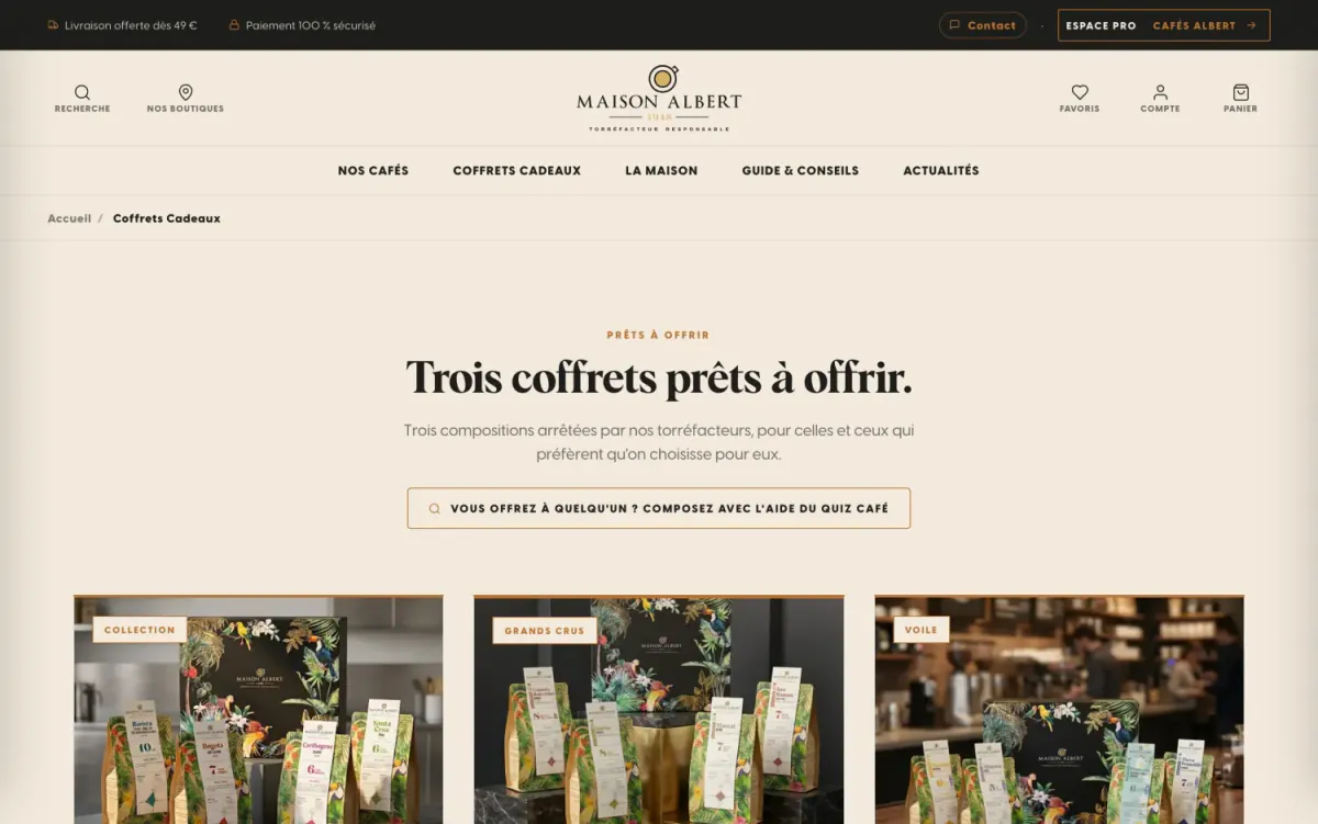 Coffrets cadeaux sur la boutique en ligne Maison Albert, refondue par Akyana