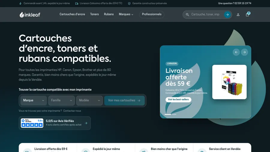 La boutique Inkleaf, con&ccedil;ue et d&eacute;velopp&eacute;e par Akyana, sur ordinateur et sur mobile
