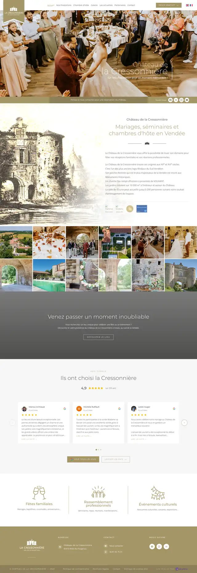 Site du Château de la Cressonnière, lieu de réception repris par Akyana