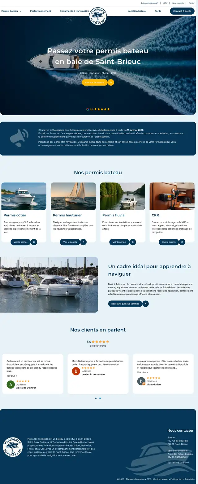 Accueil du site Plaisance Formation, bateau-école refondu par Akyana