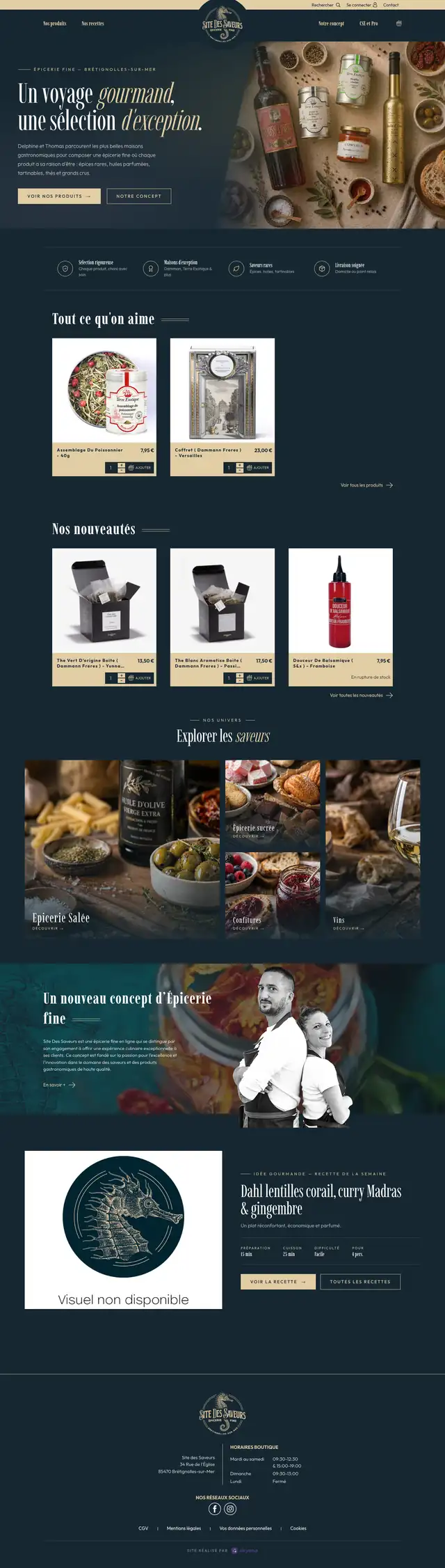 Page d'accueil du Site des Saveurs, épicerie fine en ligne reprise par Akyana